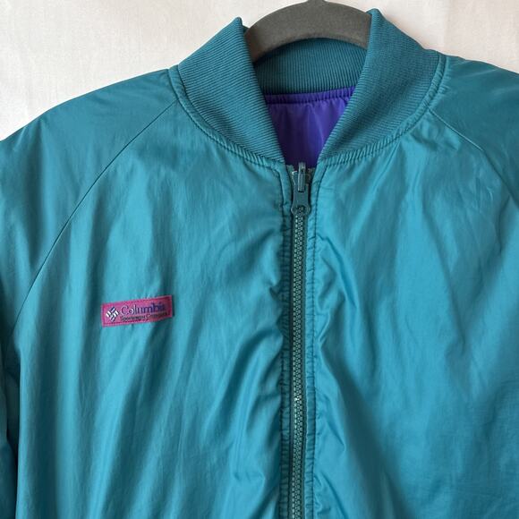 VTG Columbia Women's L Reversible Radial Puffy Ski Jacket 90's Retro Purple Teal - Picture 9 of 14